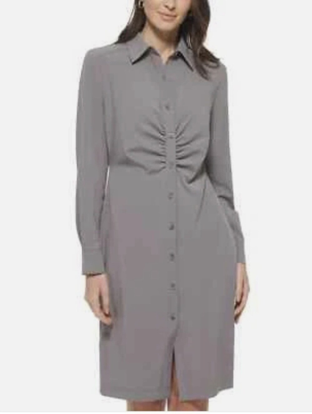 Calvin Klein Lavender Gray Long-Sleeve Shirt Dress
